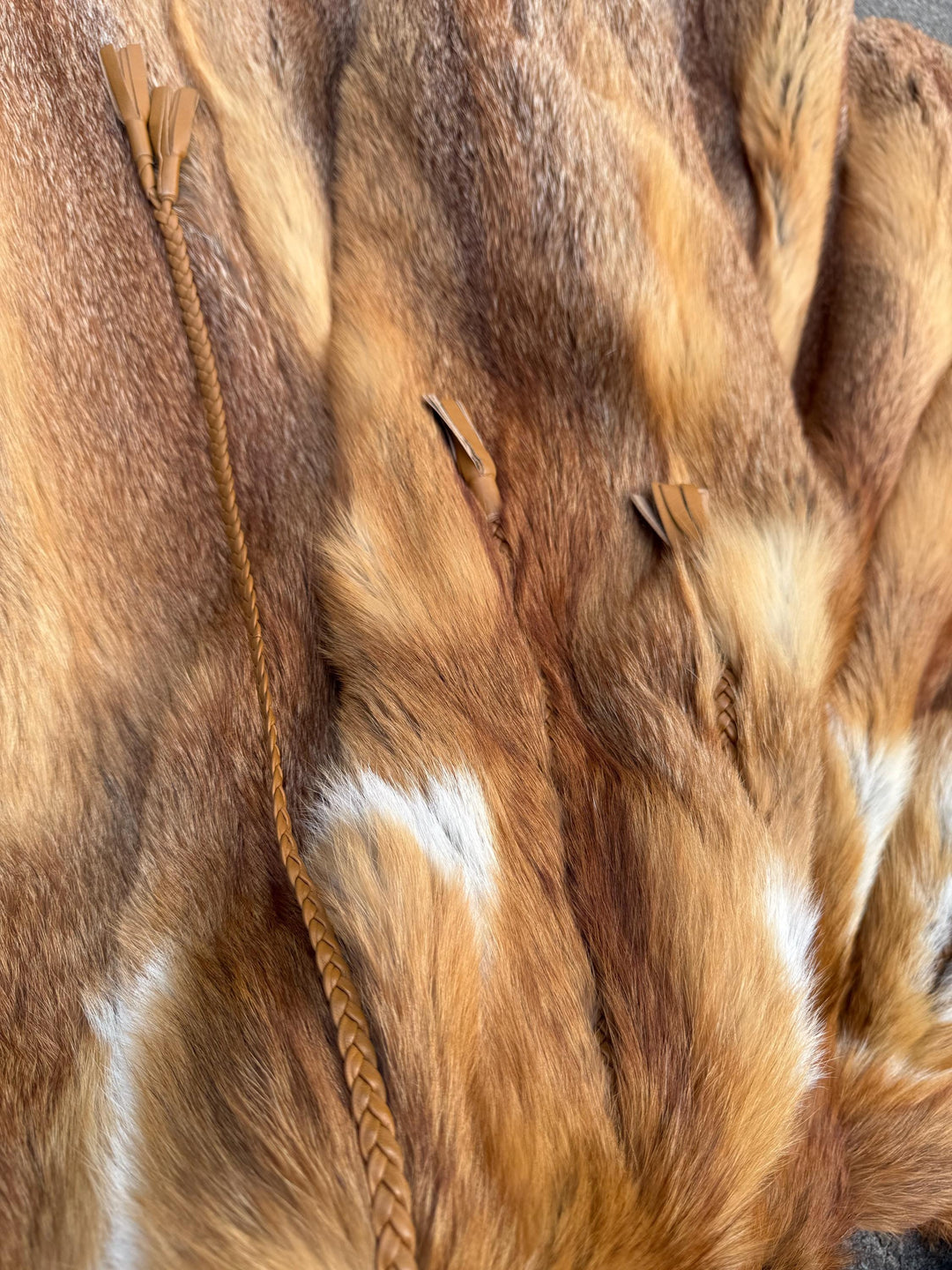 Red Fox Fur Jacket with Golden Lining, M/L Size, Real Fox Fur, Leather Belts Design Over Jacket, Soft and Luxurious Jacket, Vintage Style