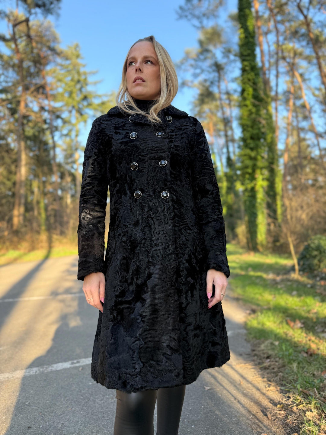 Black Astrakhan Fur Coat, XS Size, Elegant and Classic Design, Luxurious and Rare Find Fur Coat, Perfect for Winter Style, Astrakhan Fur