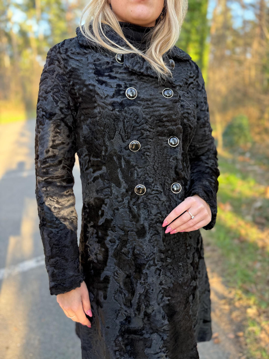 Black Astrakhan Fur Coat, XS Size, Elegant and Classic Design, Luxurious and Rare Find Fur Coat, Perfect for Winter Style, Astrakhan Fur