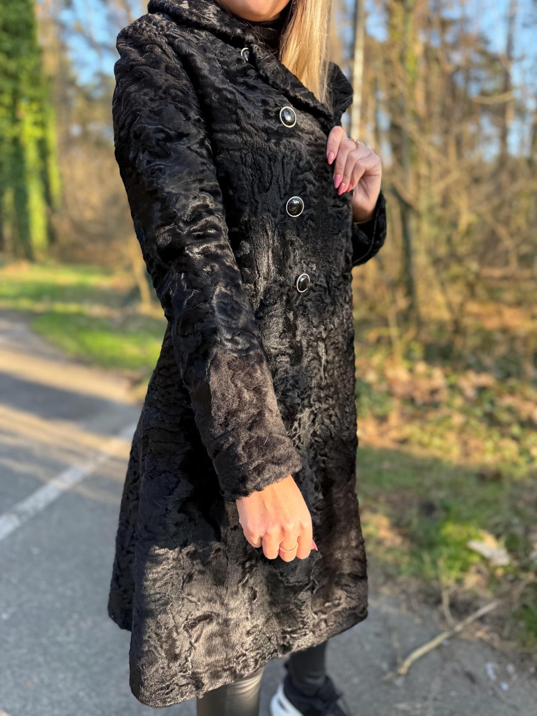 Black Astrakhan Fur Coat, XS Size, Elegant and Classic Design, Luxurious and Rare Find Fur Coat, Perfect for Winter Style, Astrakhan Fur