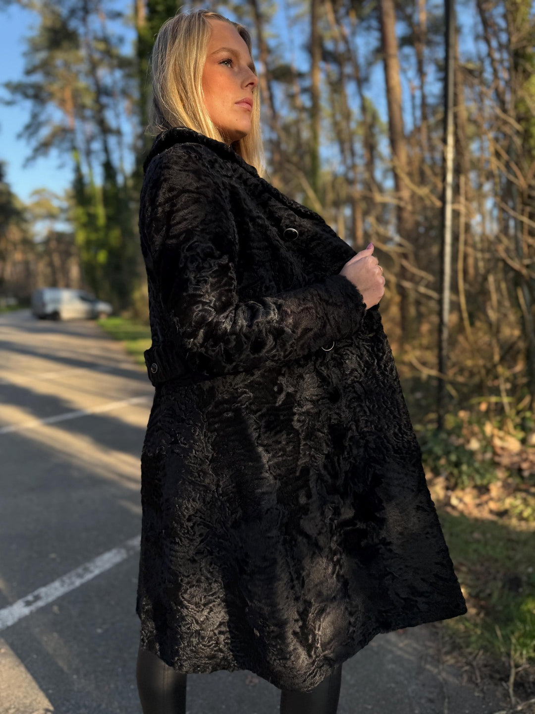 Black Astrakhan Fur Coat, XS Size, Elegant and Classic Design, Luxurious and Rare Find Fur Coat, Perfect for Winter Style, Astrakhan Fur