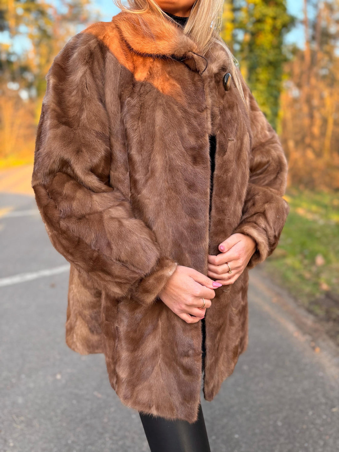 Pastel Mink Fur Jacket Made of Mink Fur Pieces, Large Size, Cream Brown Color, Unique Design Lining, Soft & Luxurious, Elegant Vintage Style