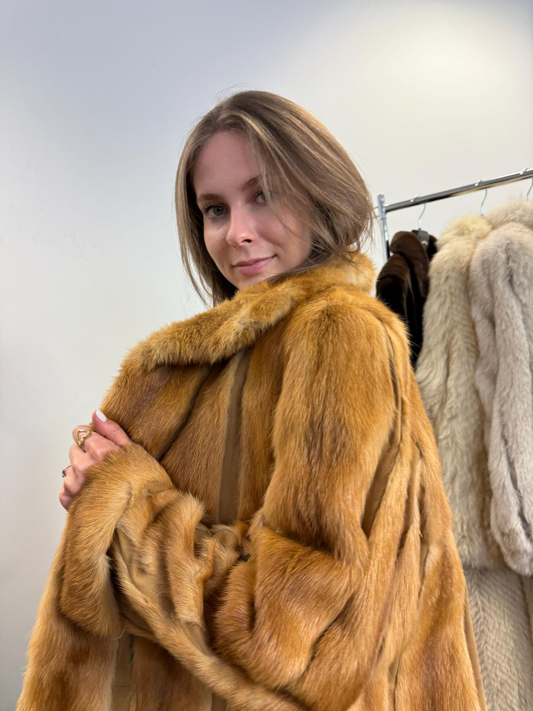 Golden Mink Leather Coat, XL Size, Mink Fur Coat, Fur Coat, Women's Fur Coat, Real Fur Coat, Real Mink Fur, Vintage Fur Coat, Golden Mink