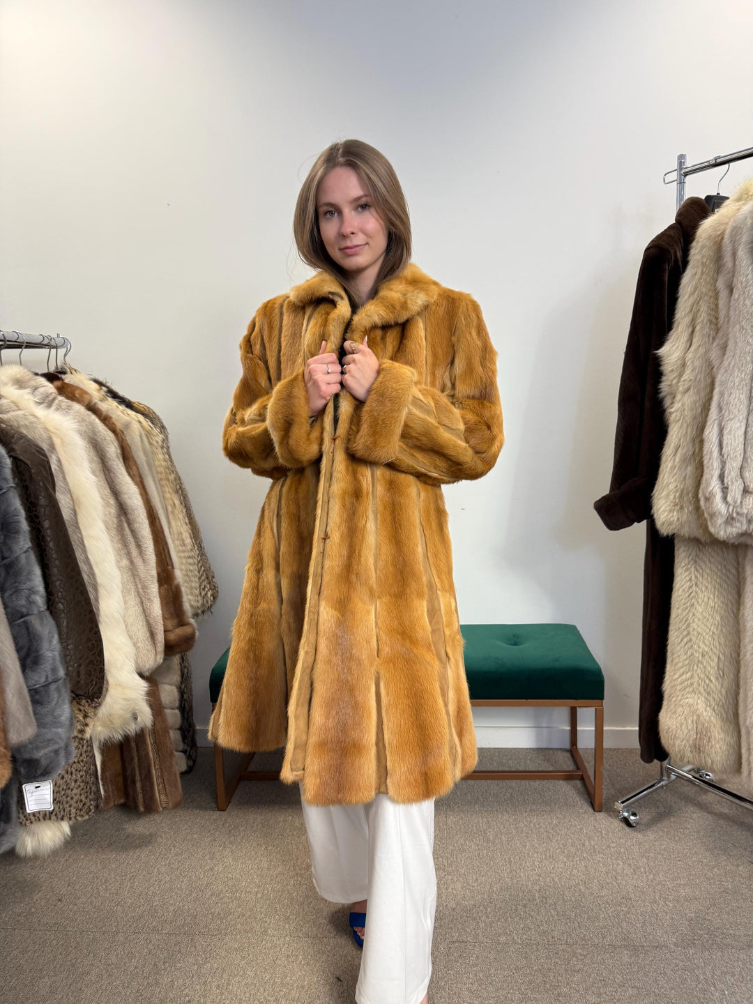 Golden Mink Leather Coat, XL Size, Mink Fur Coat, Fur Coat, Women's Fur Coat, Real Fur Coat, Real Mink Fur, Vintage Fur Coat, Golden Mink