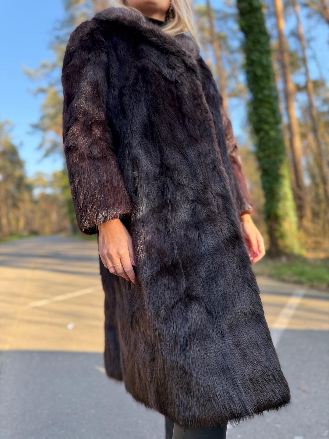 Beaver Fur Coat, Medium Size, Natural Brown Color with Shiny Finish, Thick and Luxurious Beaver Fur, Long Elegant Fur Coat, Real Beaver Fur