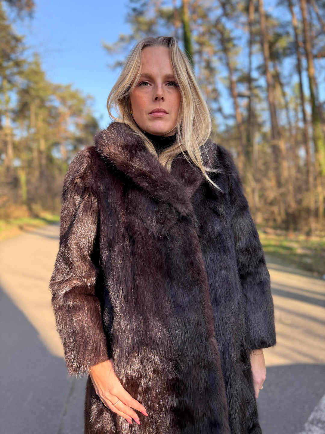Beaver Fur Coat, Medium Size, Natural Brown Color with Shiny Finish, Thick and Luxurious Beaver Fur, Long Elegant Fur Coat, Real Beaver Fur