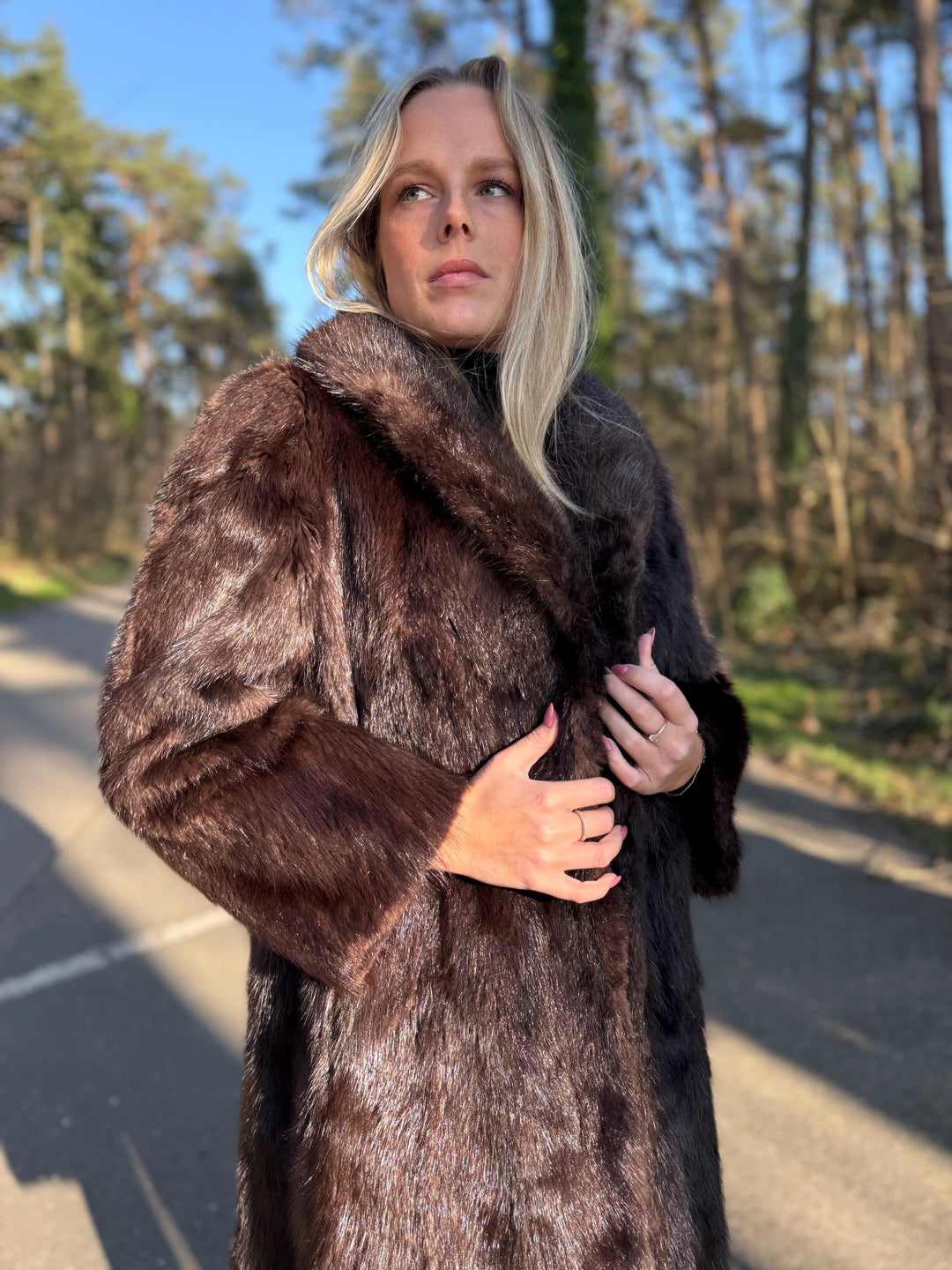Beaver Fur Coat, Medium Size, Natural Brown Color with Shiny Finish, Thick and Luxurious Beaver Fur, Long Elegant Fur Coat, Real Beaver Fur