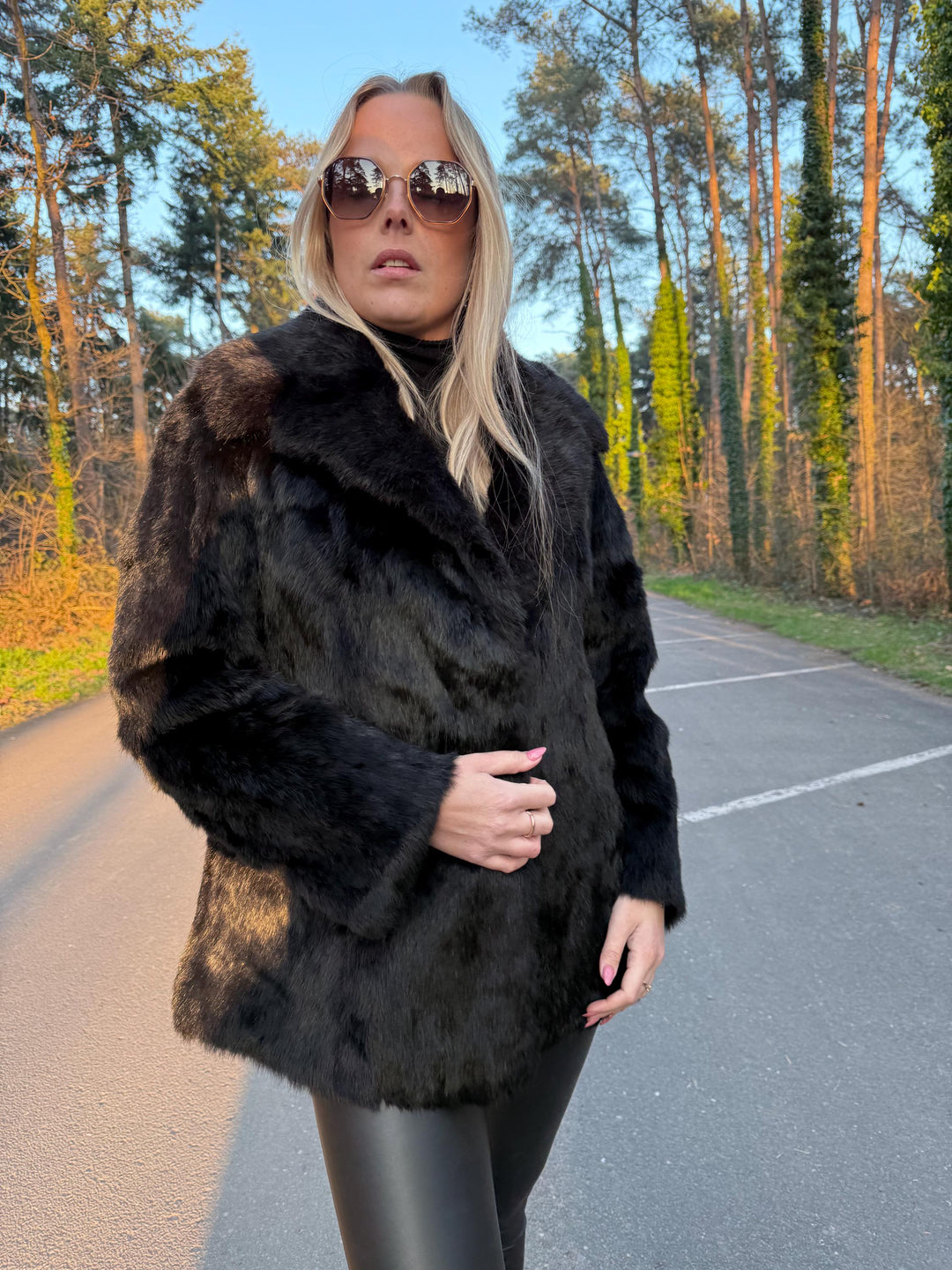 Black Rabbit Fur Jacket in Medium Size, Shiny Reflection, High Quality Fur, Soft and Stylish, Elegant and Warm Fur Jacket, Black Rabbit Fur