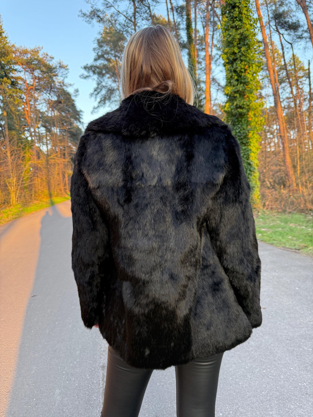 Black Rabbit Fur Jacket in Medium Size, Shiny Reflection, High Quality Fur, Soft and Stylish, Elegant and Warm Fur Jacket, Black Rabbit Fur