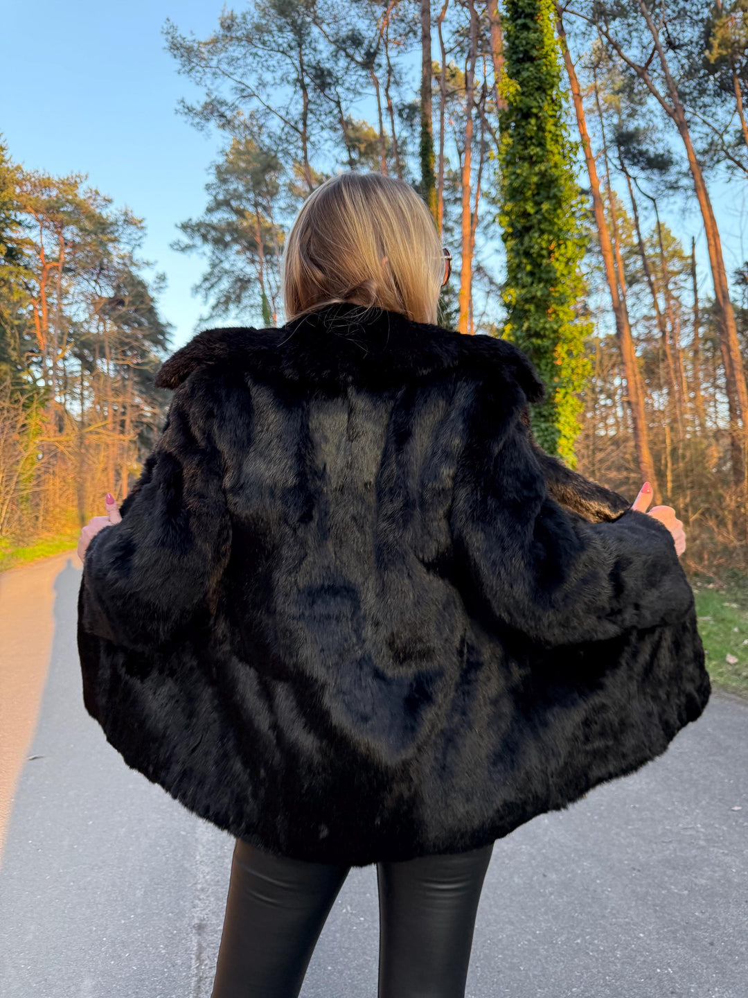 Black Rabbit Fur Jacket in Medium Size, Shiny Reflection, High Quality Fur, Soft and Stylish, Elegant and Warm Fur Jacket, Black Rabbit Fur