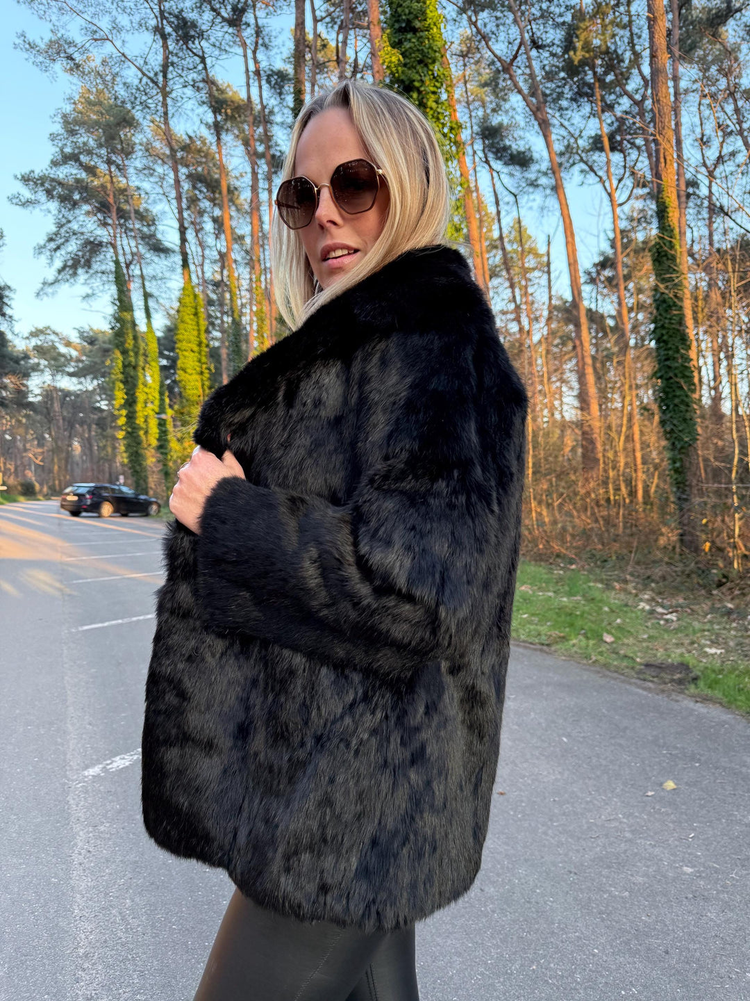 Black Rabbit Fur Jacket in Medium Size, Shiny Reflection, High Quality Fur, Soft and Stylish, Elegant and Warm Fur Jacket, Black Rabbit Fur