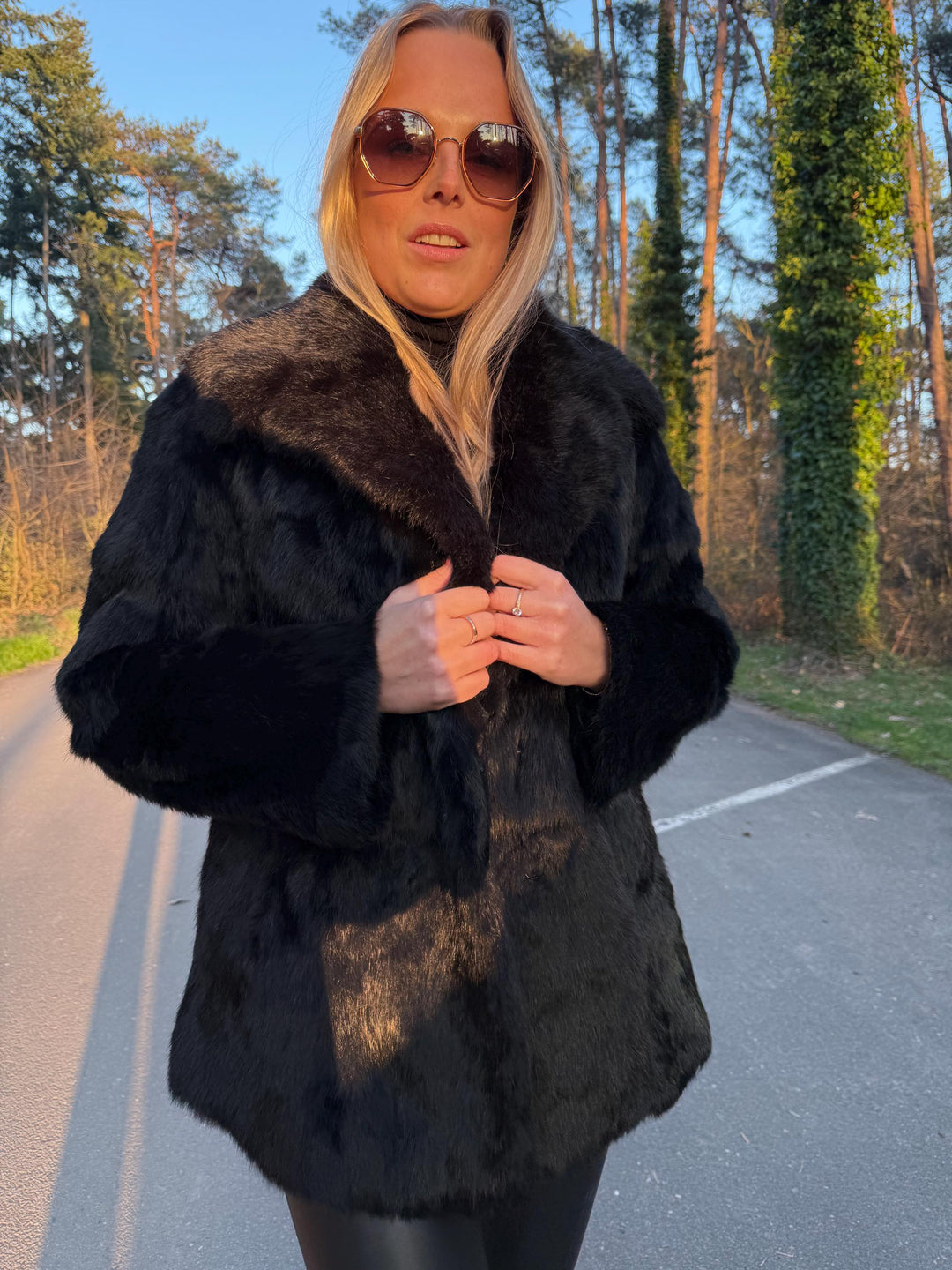 Black Rabbit Fur Jacket in Medium Size, Shiny Reflection, High Quality Fur, Soft and Stylish, Elegant and Warm Fur Jacket, Black Rabbit Fur