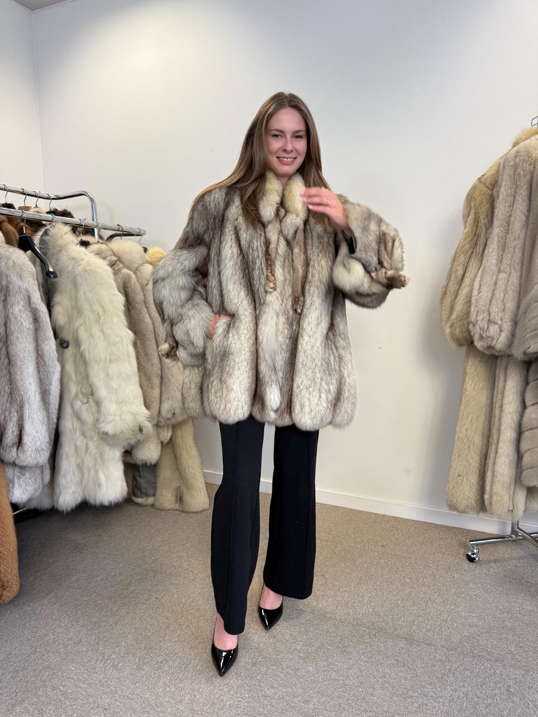Fox Fur Coat, Blue Fox Fur Coat, L/XL Size, Women's Fur Coat, Real Fox Fur Coat, White Fox Fur Coat, Vintage Fur Coat, Real Fur, Nordic Fox