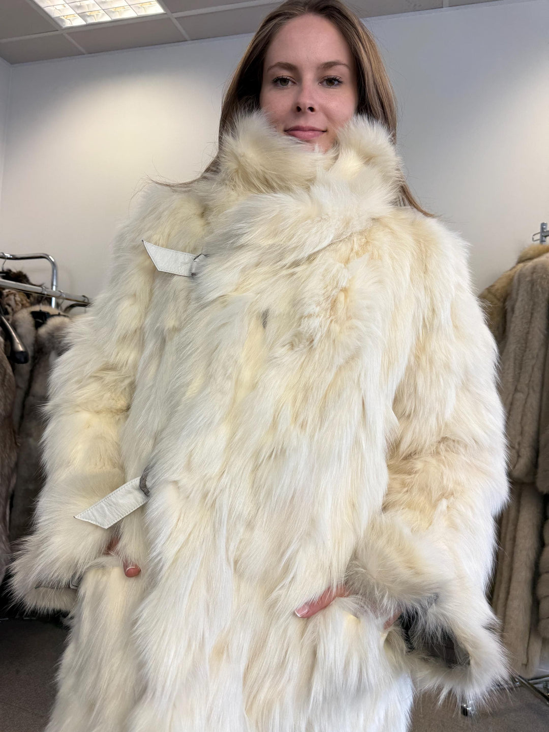 White Arctic Fox Fur Coat, Large Size, Double Sided Fur Coat, Real Fur Coat, Women's Fur Coat, Vintage Fur Coat, Real Fox Fur, Long Fur Coat