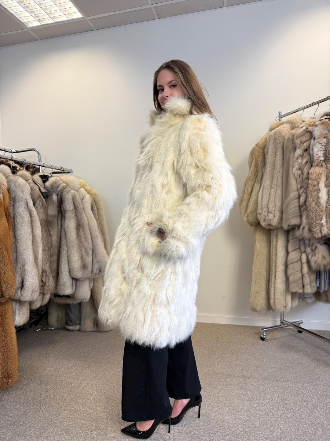White Arctic Fox Fur Coat, Large Size, Double Sided Fur Coat, Real Fur Coat, Women's Fur Coat, Vintage Fur Coat, Real Fox Fur, Long Fur Coat