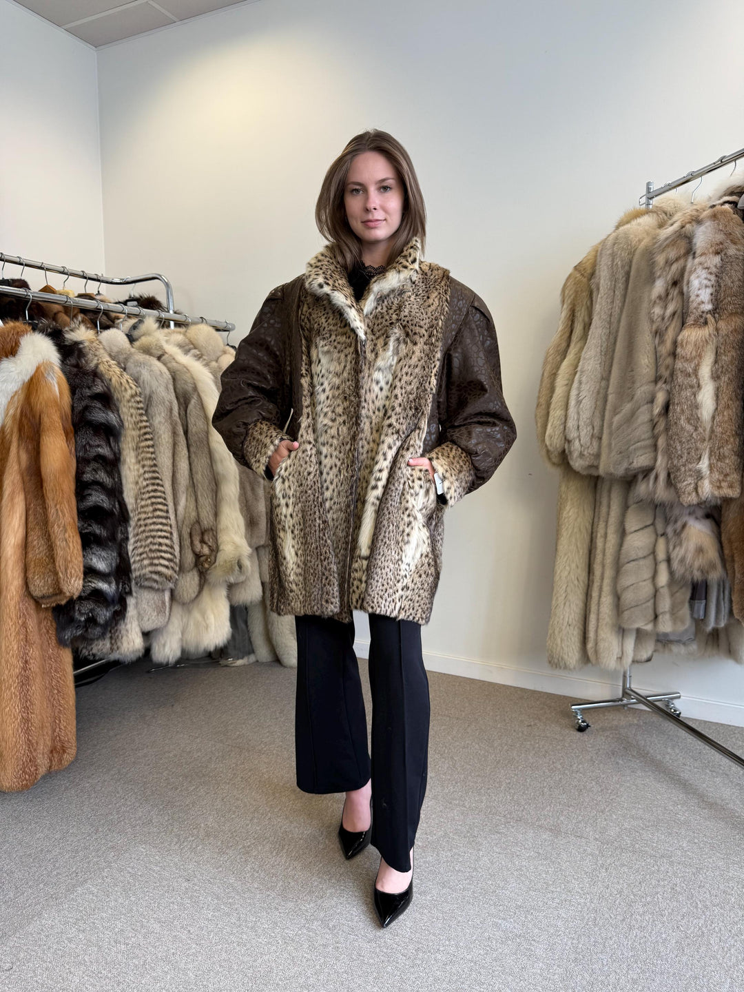 Lynx Leather Fur Jacket, 3XL Size, Lynx Coat, Fur Coat, Women's Fur Coat, Vintage Fur Jacket, Real Lynx Jacket, Lynx Fur, Oversize Fur Coat