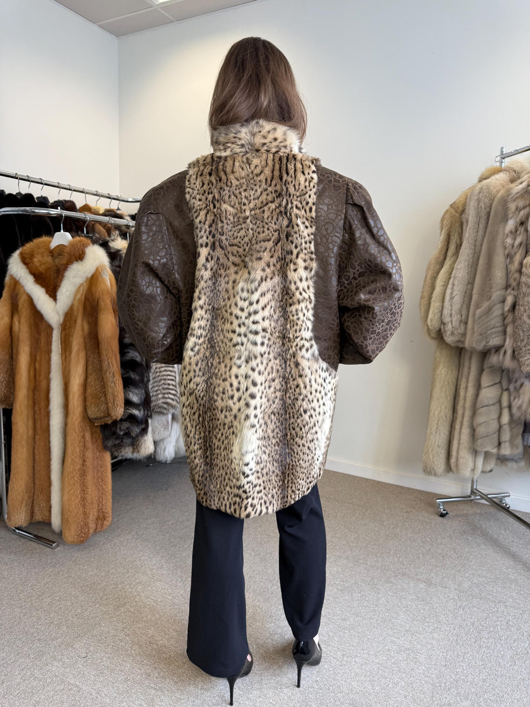 Lynx Leather Fur Jacket, 3XL Size, Lynx Coat, Fur Coat, Women's Fur Coat, Vintage Fur Jacket, Real Lynx Jacket, Lynx Fur, Oversize Fur Coat