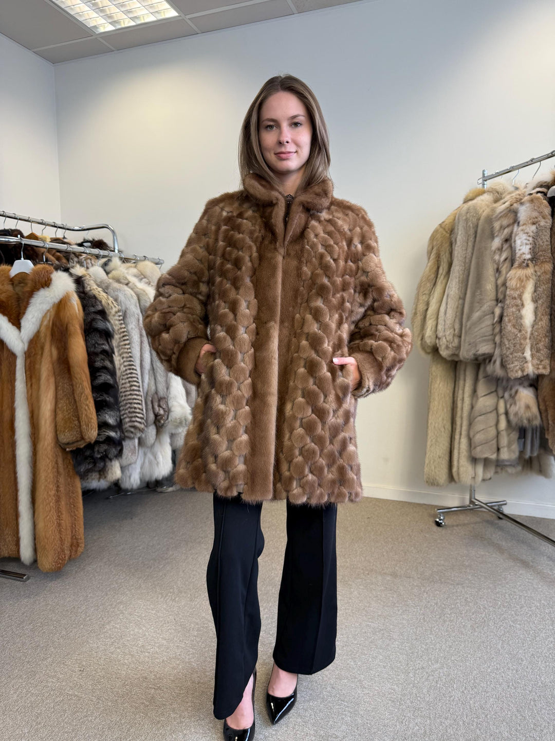 Mink and Leather Coat, XL Size, Fur Coat, Real Fur Coat, Brown Mink Coat, Vintage Fur Coat, Women's Fur Coat, Real Mink Coat, Mink Jacket