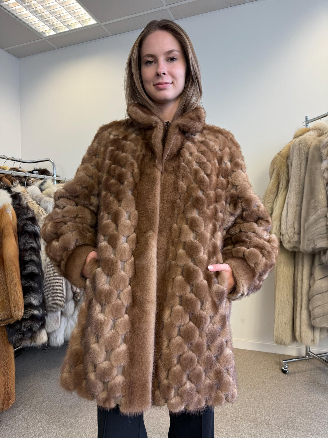 Mink and Leather Coat, XL Size, Fur Coat, Real Fur Coat, Brown Mink Coat, Vintage Fur Coat, Women's Fur Coat, Real Mink Coat, Mink Jacket