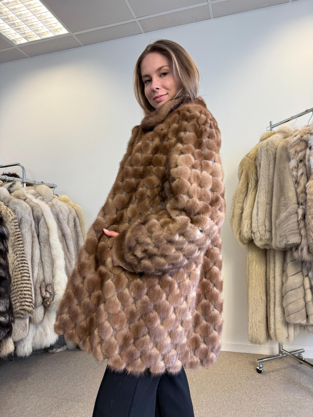 Mink and Leather Coat, XL Size, Fur Coat, Real Fur Coat, Brown Mink Coat, Vintage Fur Coat, Women's Fur Coat, Real Mink Coat, Mink Jacket