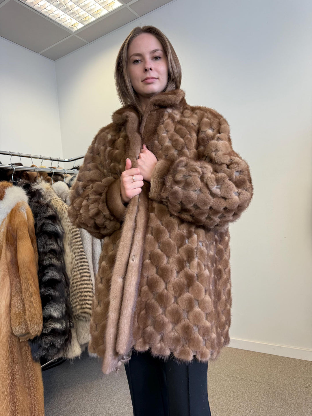 Mink and Leather Coat, XL Size, Fur Coat, Real Fur Coat, Brown Mink Coat, Vintage Fur Coat, Women's Fur Coat, Real Mink Coat, Mink Jacket