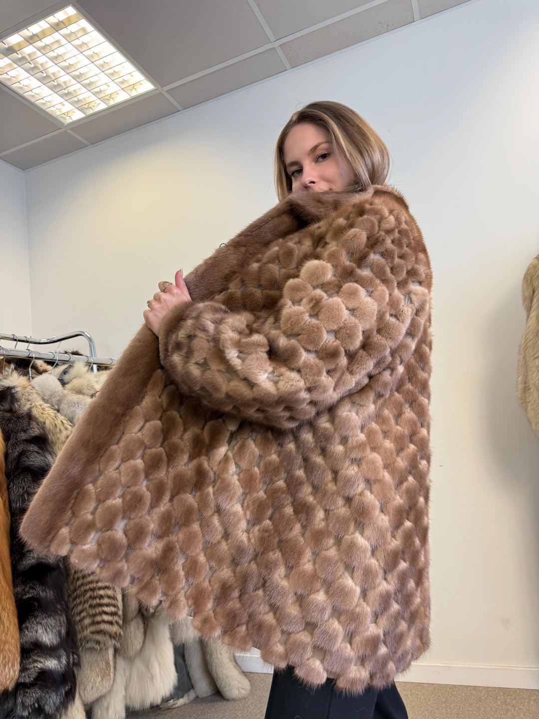 Mink and Leather Coat, XL Size, Fur Coat, Real Fur Coat, Brown Mink Coat, Vintage Fur Coat, Women's Fur Coat, Real Mink Coat, Mink Jacket