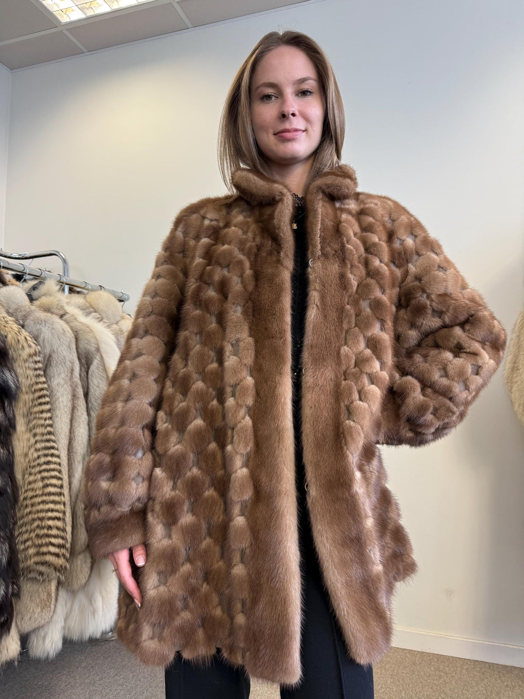 Mink and Leather Coat, XL Size, Fur Coat, Real Fur Coat, Brown Mink Coat, Vintage Fur Coat, Women's Fur Coat, Real Mink Coat, Mink Jacket
