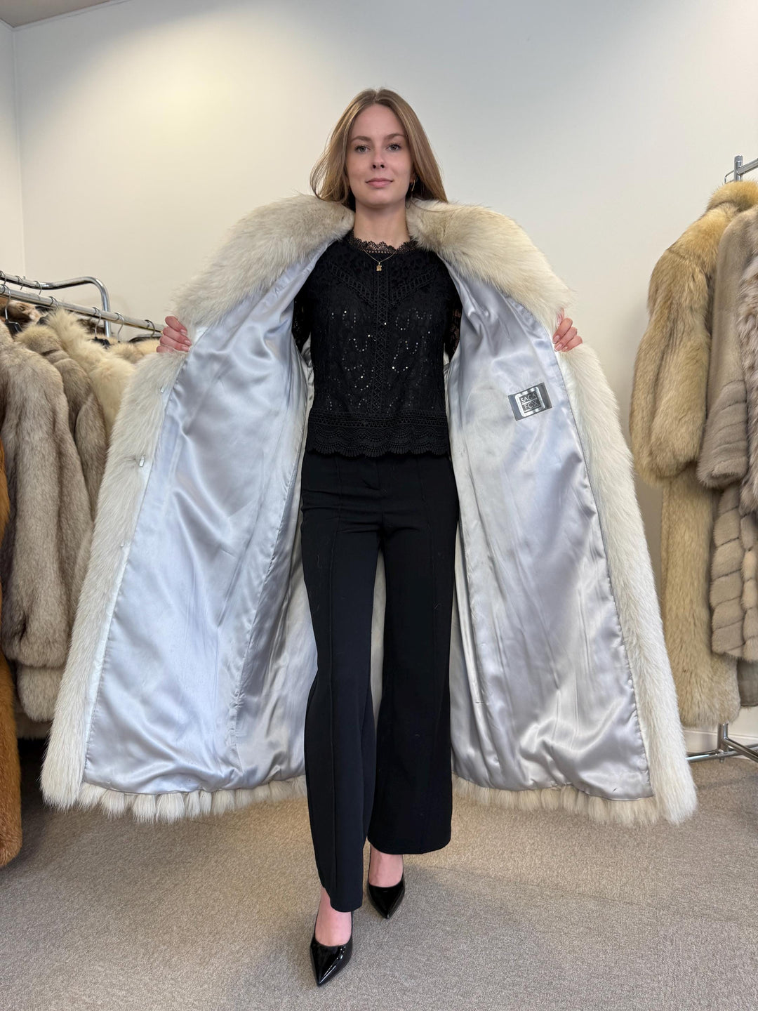 White Blue Fox Fur Coat, Saga Fox Fur Coat, Large Size, Long Fur Coat, Real Fox Fur Coat, White Fox Fur Coat, Vintage Fur Coat, Women's Coat