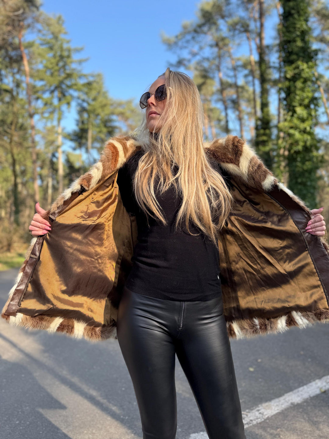Colorful Beige White Mink Fur Jacket with Hoodie, Medium Size, Real Mink Fur, Cross Mink Design, Soft and Thick Fur, Luxurious Unique Style
