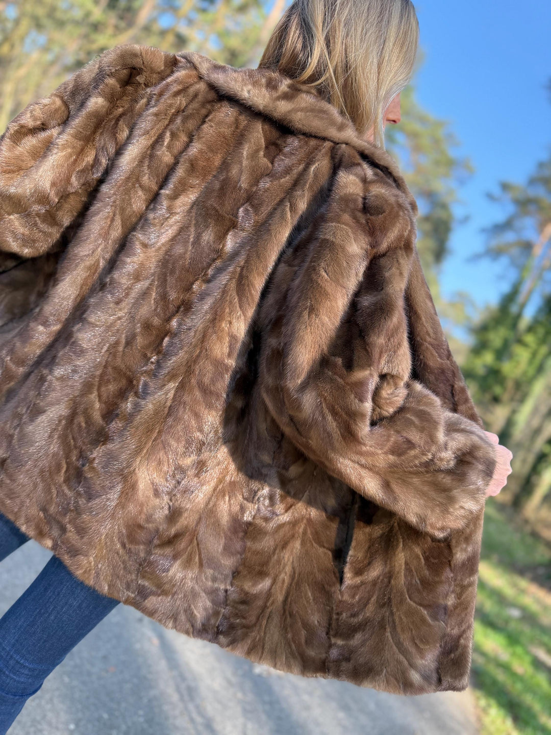 Large Pastel Mink Fur Jacket, Made of Mink Fur Pieces, Light Soft Mink Fur, Classic Vintage Style, Warm and Elegant, Luxurious Feel, Thick