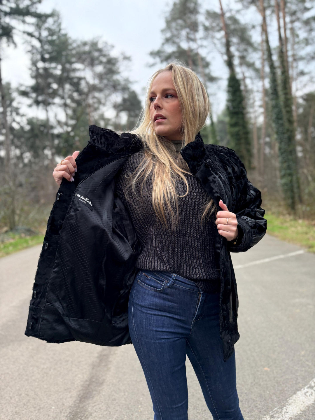 Black Swakara Astrakhan Jacket, Large Size, Genuine Astrakhan Fur with Leather, Classic & Elegant Style, Womens Fur Jacket, Vintage Fur Coat