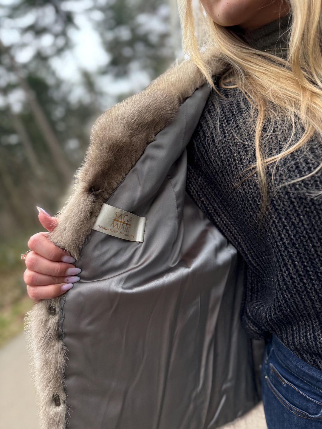 Grey SAGA Mink Short Fur Jacket, S/M Size, Soft and Luxurious Real Mink Fur, Elegant and Timeless Design, Pastel Mink, Real Mink Fur Jacket