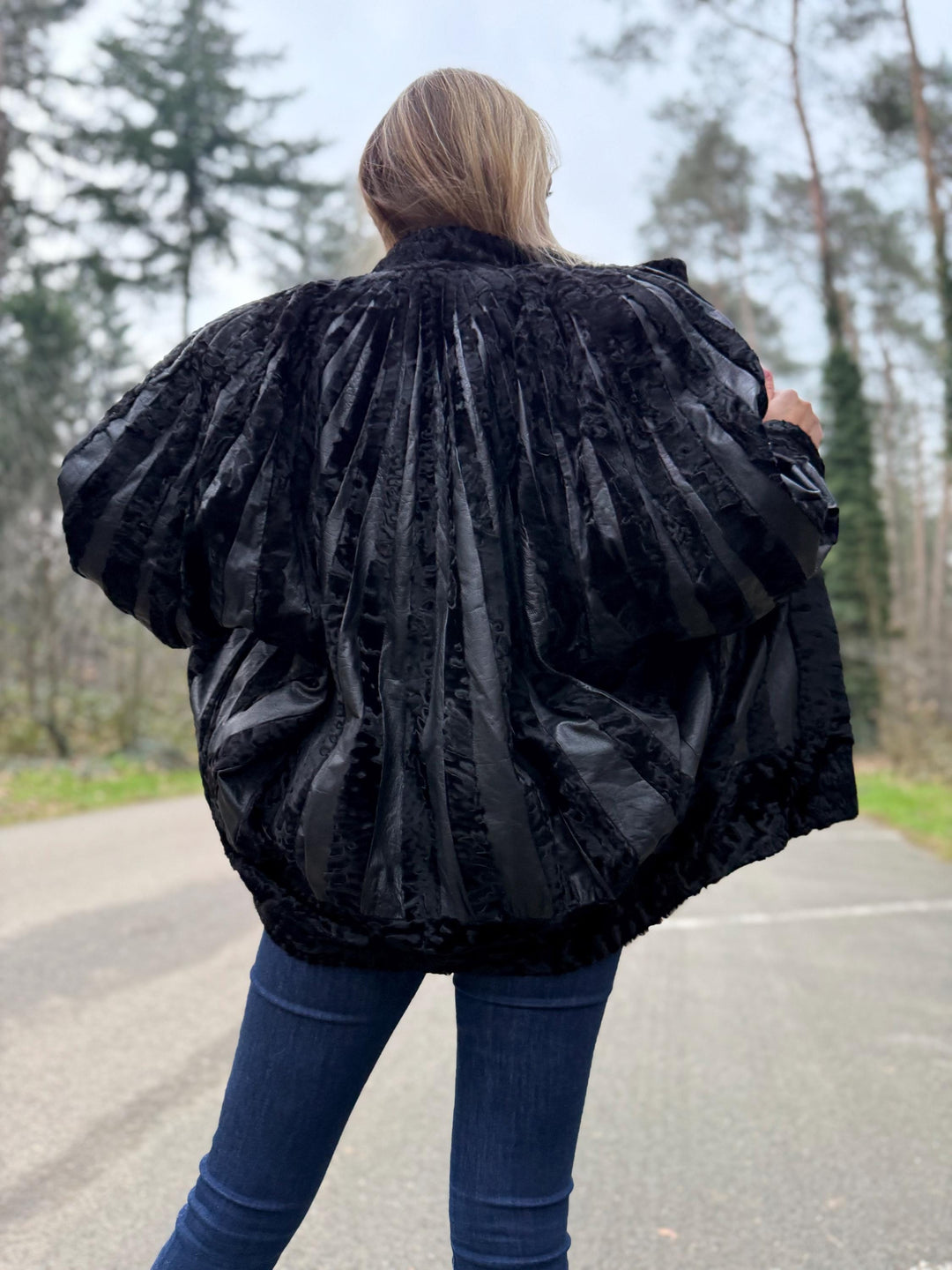 Black Swakara Astrakhan Jacket, Large Size, Genuine Astrakhan Fur with Leather, Classic & Elegant Style, Womens Fur Jacket, Vintage Fur Coat