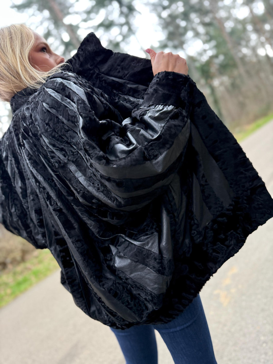 Black Swakara Astrakhan Jacket, Large Size, Genuine Astrakhan Fur with Leather, Classic & Elegant Style, Womens Fur Jacket, Vintage Fur Coat