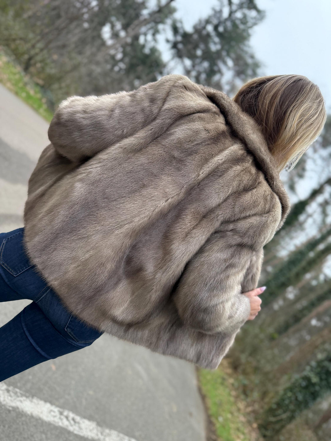 Grey SAGA Mink Short Fur Jacket, S/M Size, Soft and Luxurious Real Mink Fur, Elegant and Timeless Design, Pastel Mink, Real Mink Fur Jacket