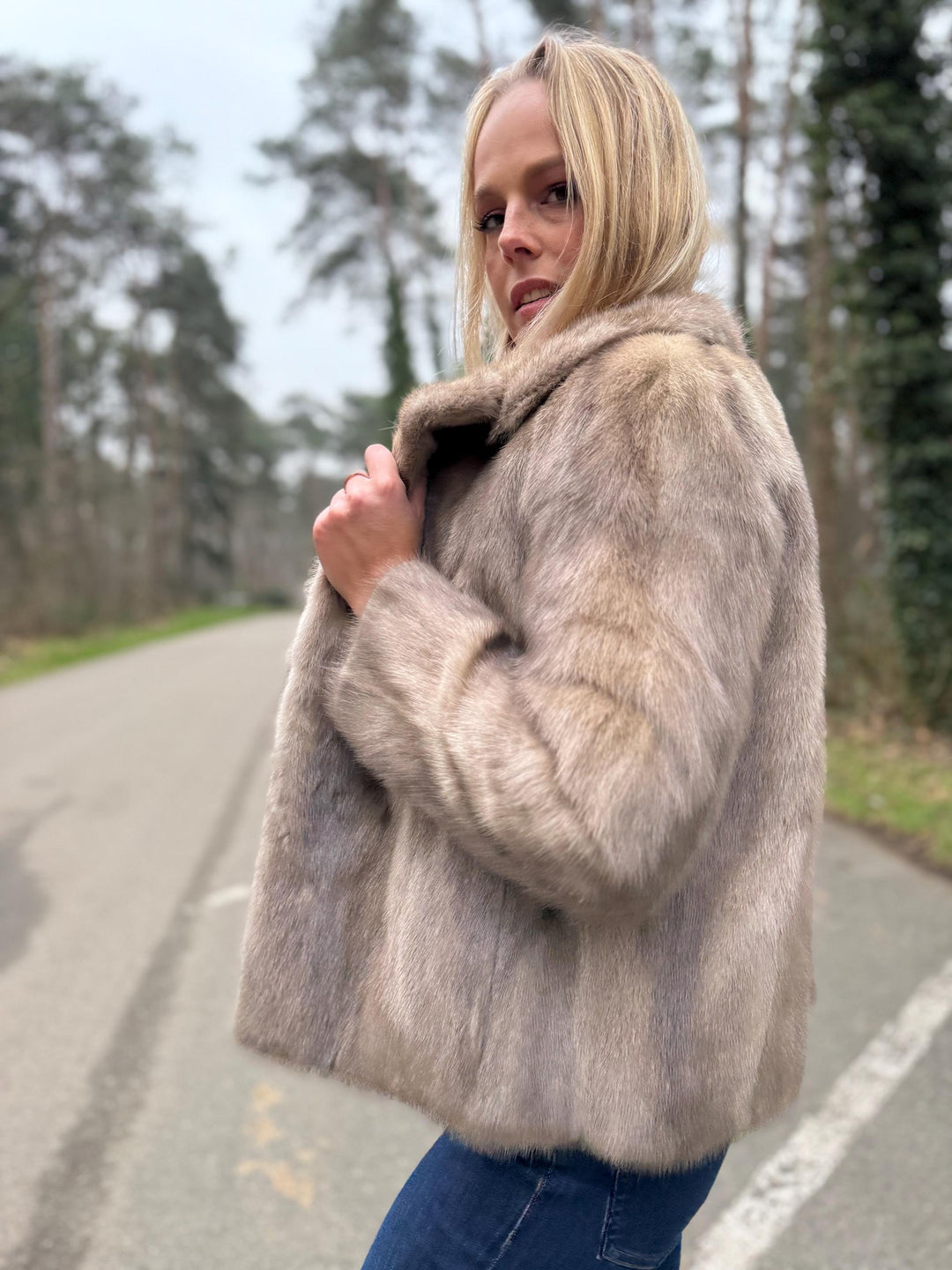 Grey SAGA Mink Short Fur Jacket, S/M Size, Soft and Luxurious Real Mink Fur, Elegant and Timeless Design, Pastel Mink, Real Mink Fur Jacket
