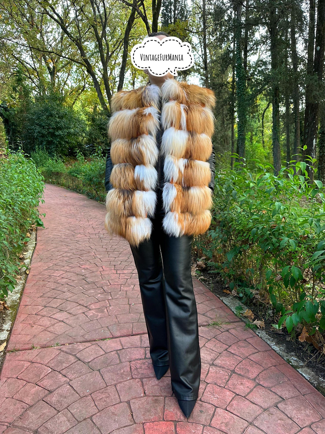 Canadian Red Fox Vest in Orange and White, Small Size, Made in Greece, Designer Lining, Luxurious and Eye-Catching, Soft and Fluffy Real Fur