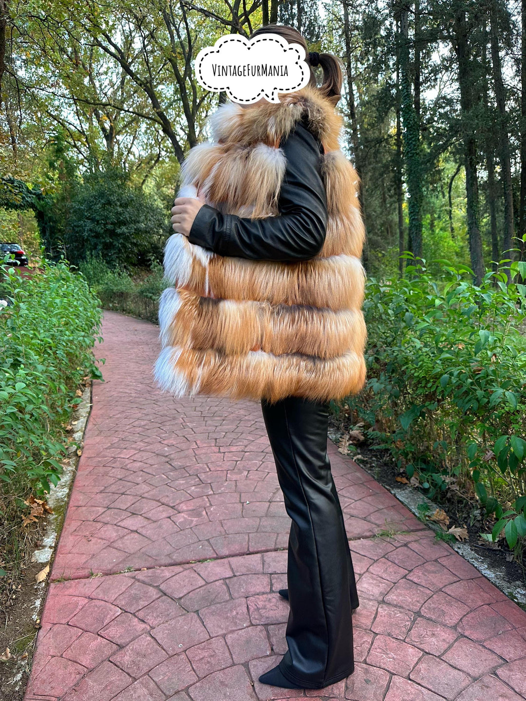 Canadian Red Fox Vest in Orange and White, Small Size, Made in Greece, Designer Lining, Luxurious and Eye-Catching, Soft and Fluffy Real Fur