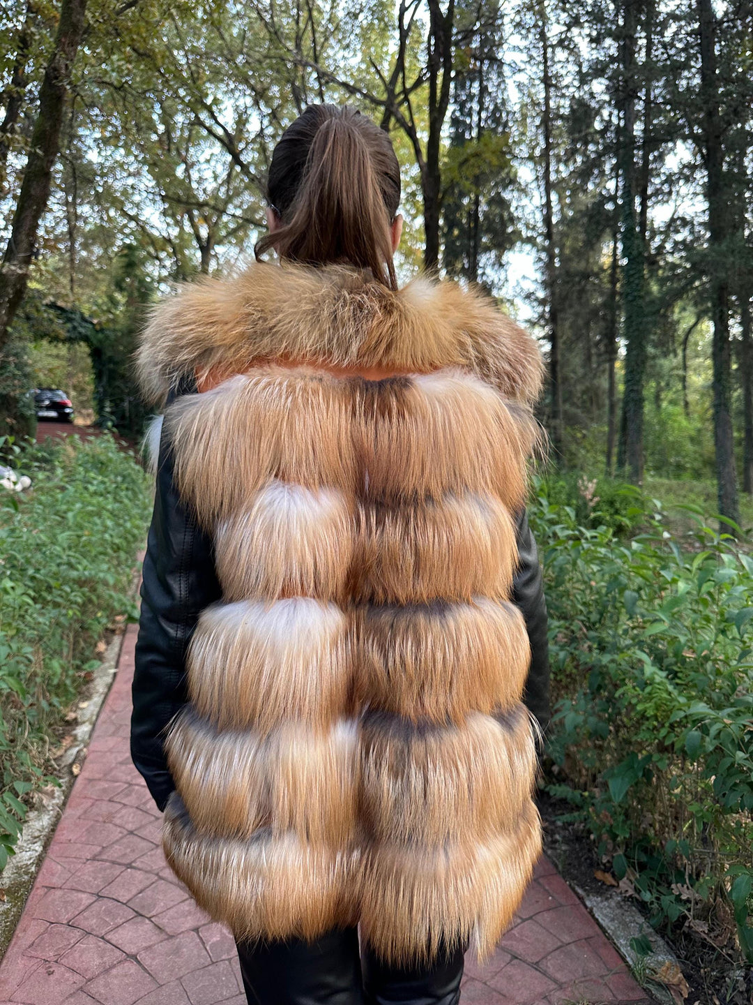 Canadian Red Fox Vest in Orange and White, Small Size, Made in Greece, Designer Lining, Luxurious and Eye-Catching, Soft and Fluffy Real Fur