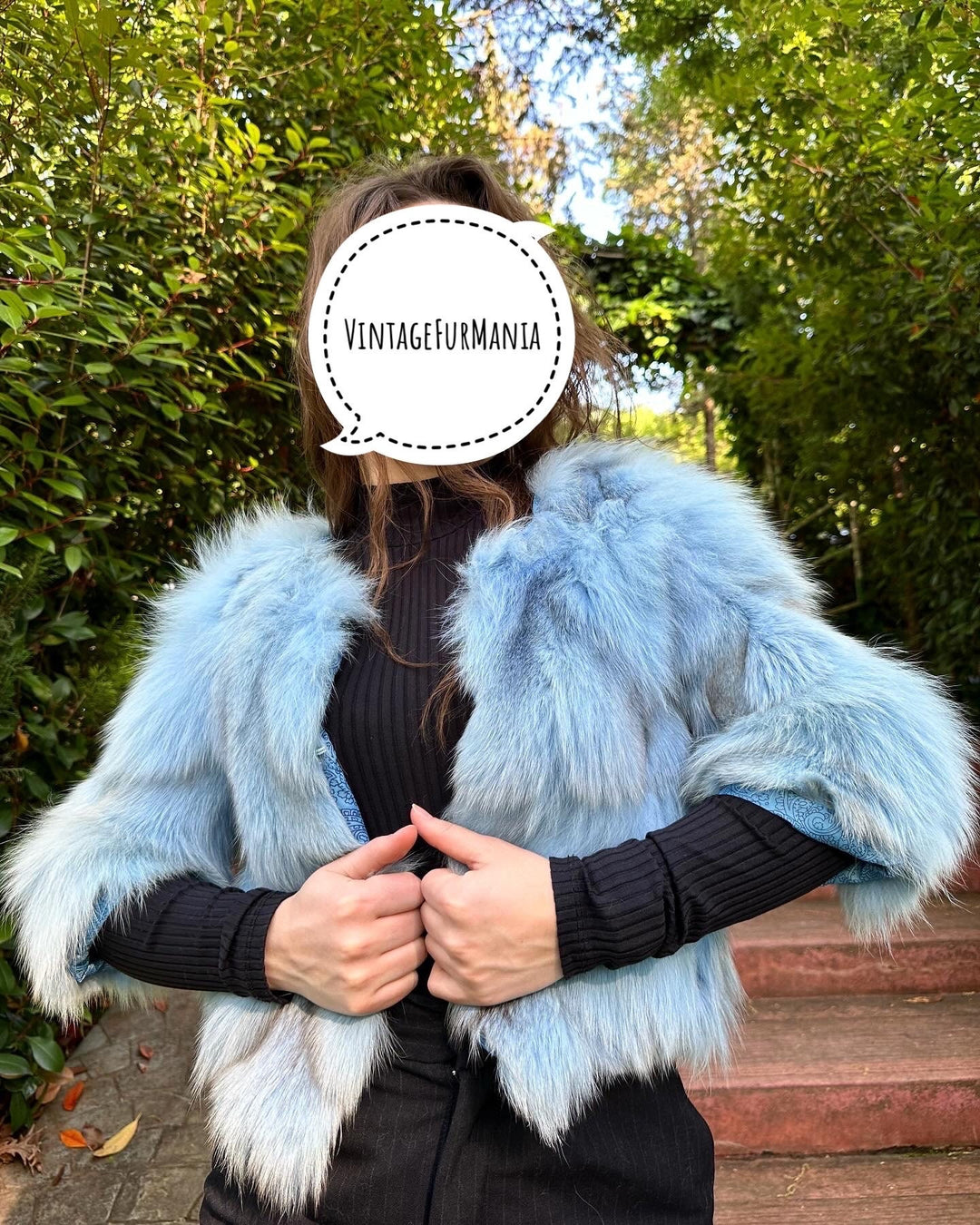 Dyed Golden Island fox fur jacket, XS short fox fur jacket, real fur jacket, fox fur jacket, blue fox fur jacket, vintage jacket, fur coat