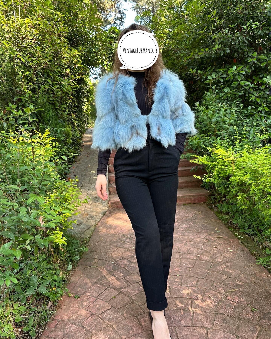 Dyed Golden Island fox fur jacket, XS short fox fur jacket, real fur jacket, fox fur jacket, blue fox fur jacket, vintage jacket, fur coat