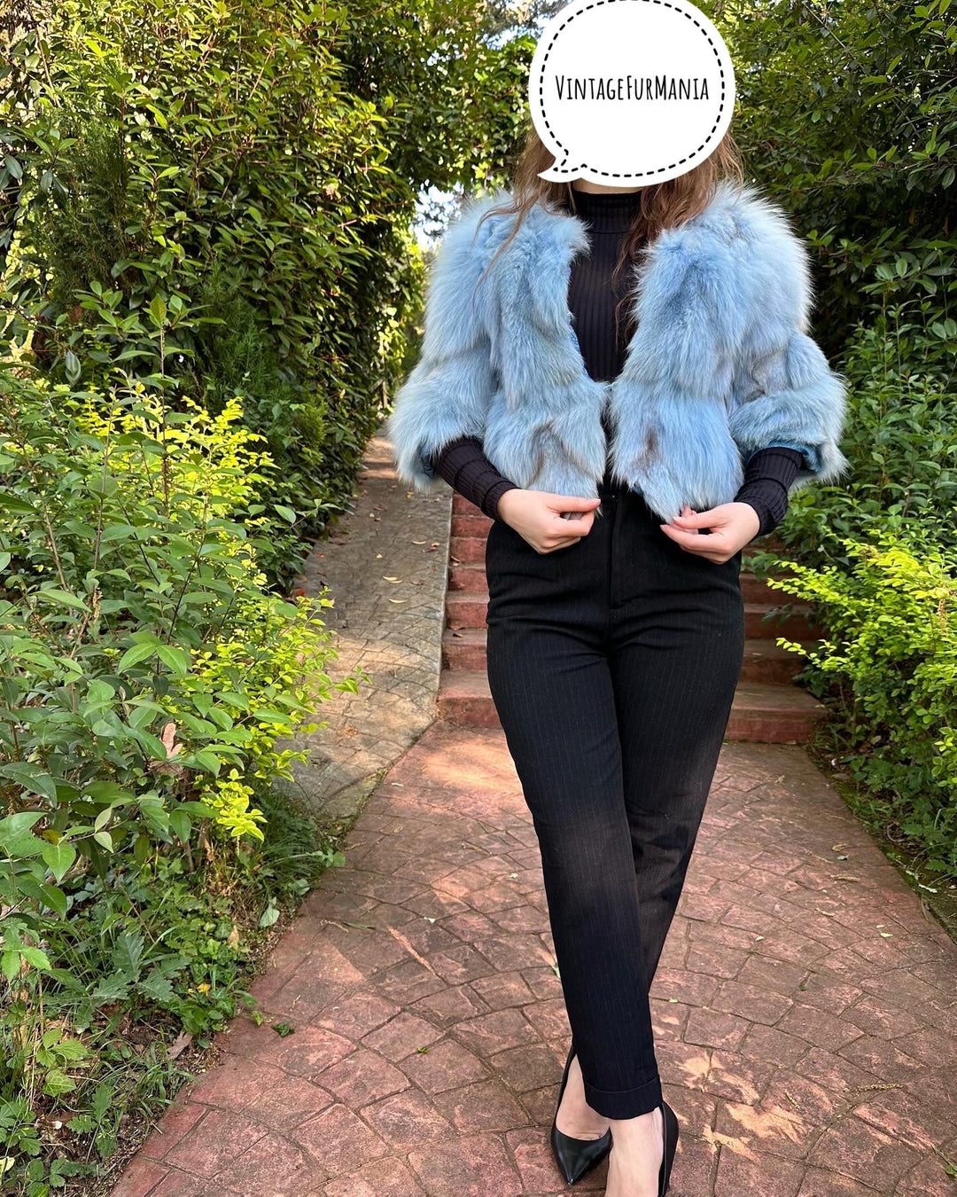Dyed Golden Island fox fur jacket, XS short fox fur jacket, real fur jacket, fox fur jacket, blue fox fur jacket, vintage jacket, fur coat
