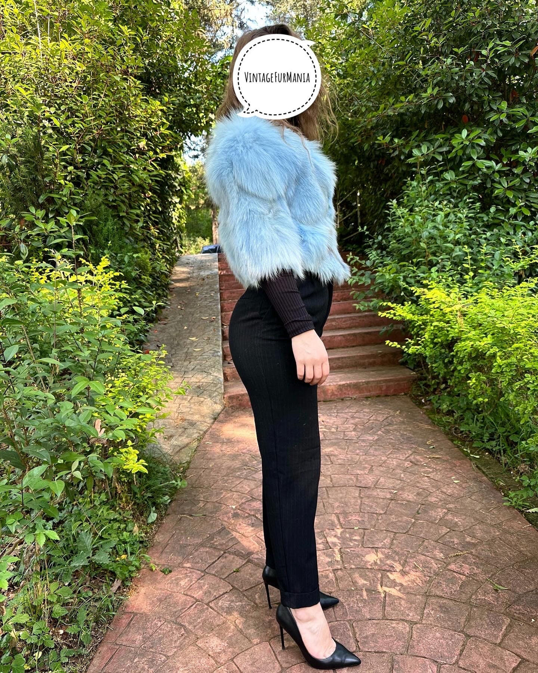 Dyed Golden Island fox fur jacket, XS short fox fur jacket, real fur jacket, fox fur jacket, blue fox fur jacket, vintage jacket, fur coat