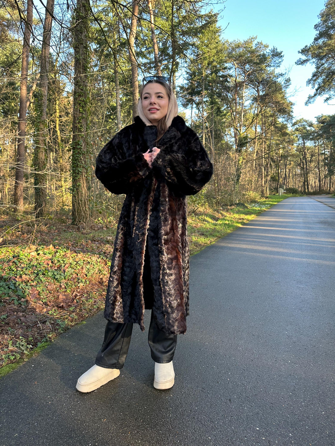 Dark Brown Mink Fur Coat with Full Black Mink Pelt Over Arms, XL Size, Long and Luxurious Fur Coat, Vintage Style, Elegant Women's Outerwear