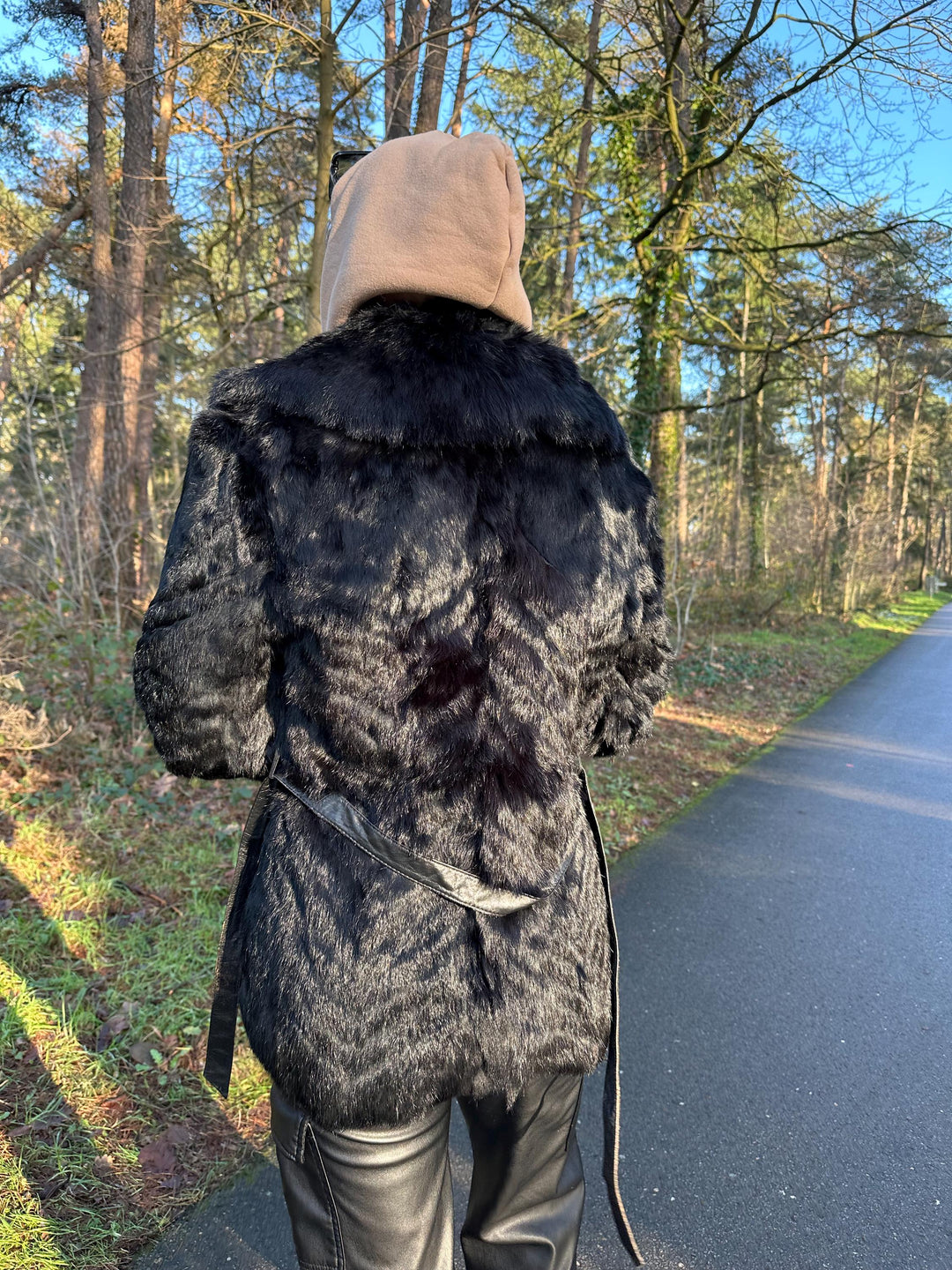 Black Rabbit Fur Coat, Medium Size, Vintage Style, Real Rabbit Fur, Shiny Black Fur, Elegant and Warm Women's Outerwear, Rabbit Fur Coa