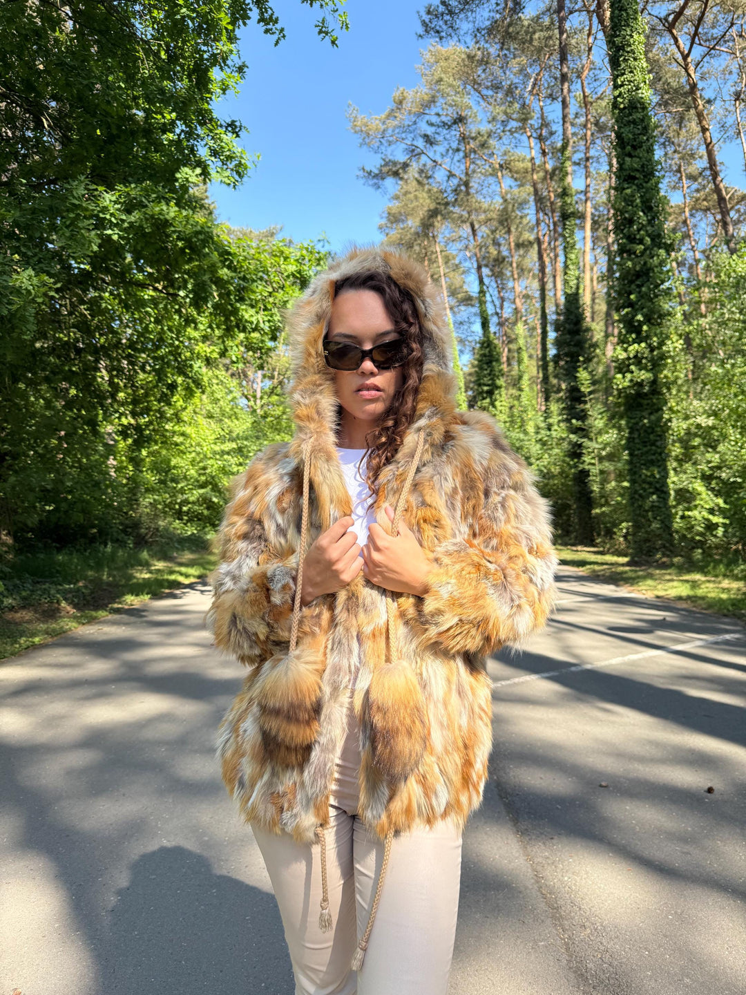 Hooded Medium Red Fox Fur Coat with Golden Lining, Real Fox Fur, Soft Fur, Vintage Style Women's Outerwear, Red Fox Fur Coat, Fox Fur Coat