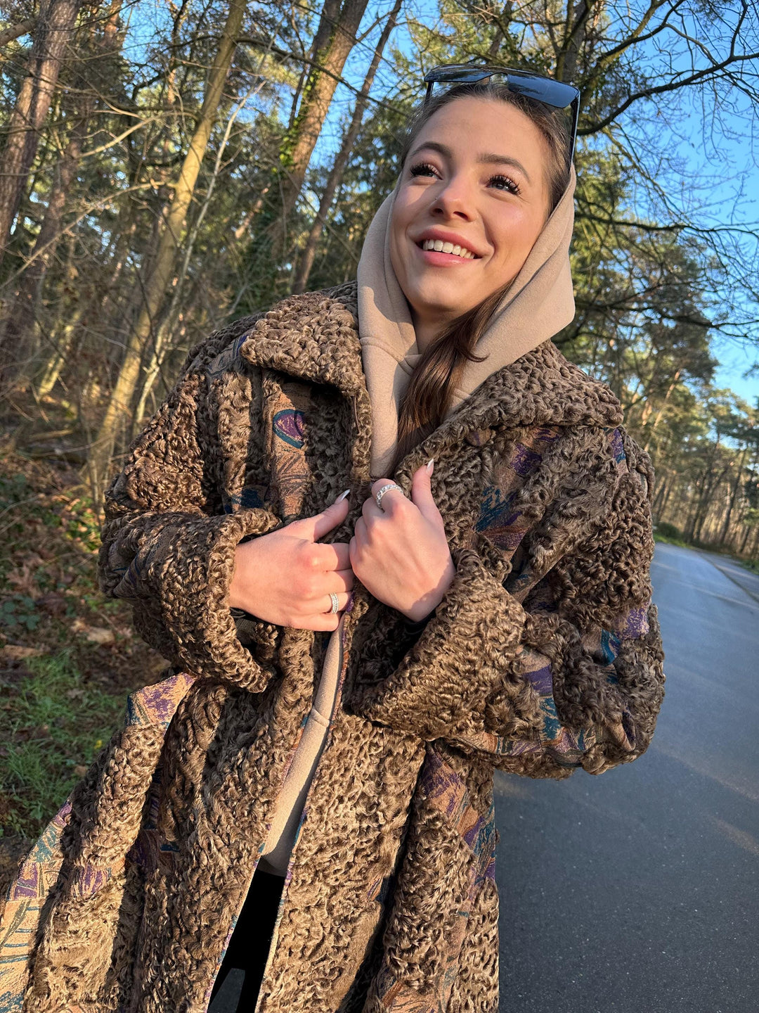 Astrakhan Mink Fur Coat with Designed Leather, XXL Size, Golden Brown Color, Soft and Rare Find, Great Condition, Luxurious Womens Outerwear