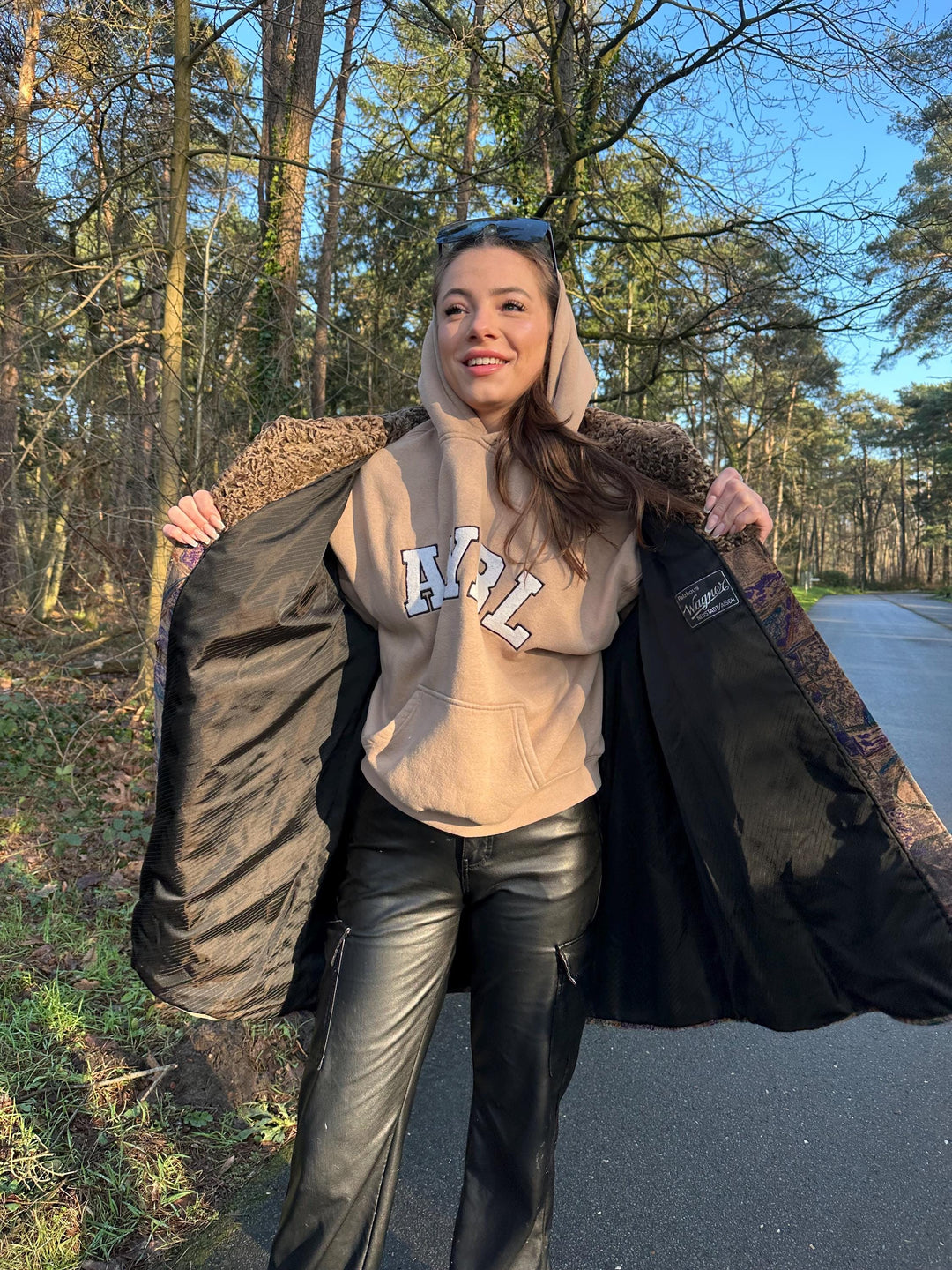 Astrakhan Mink Fur Coat with Designed Leather, XXL Size, Golden Brown Color, Soft and Rare Find, Great Condition, Luxurious Womens Outerwear