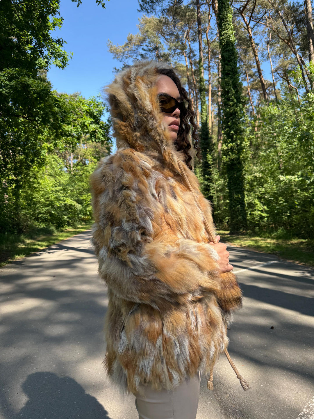 Hooded Medium Red Fox Fur Coat with Golden Lining, Real Fox Fur, Soft Fur, Vintage Style Women's Outerwear, Red Fox Fur Coat, Fox Fur Coat