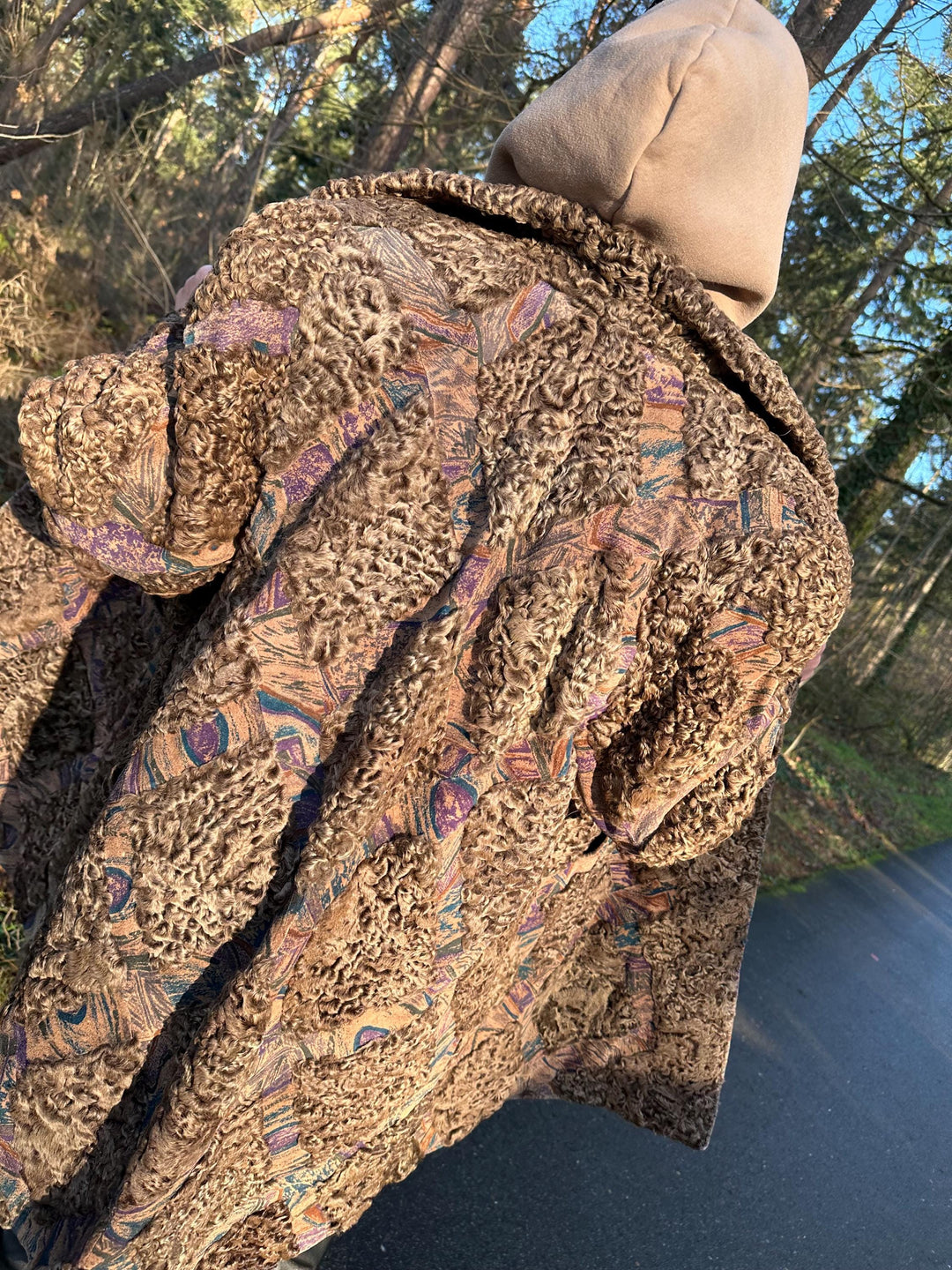 Astrakhan Mink Fur Coat with Designed Leather, XXL Size, Golden Brown Color, Soft and Rare Find, Great Condition, Luxurious Womens Outerwear